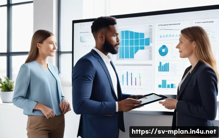 미디어 플래너의 성공적인 광고 캠페인 분석 - **"A diverse group of three marketing professionals, two women and one man, all in their late 20s to...