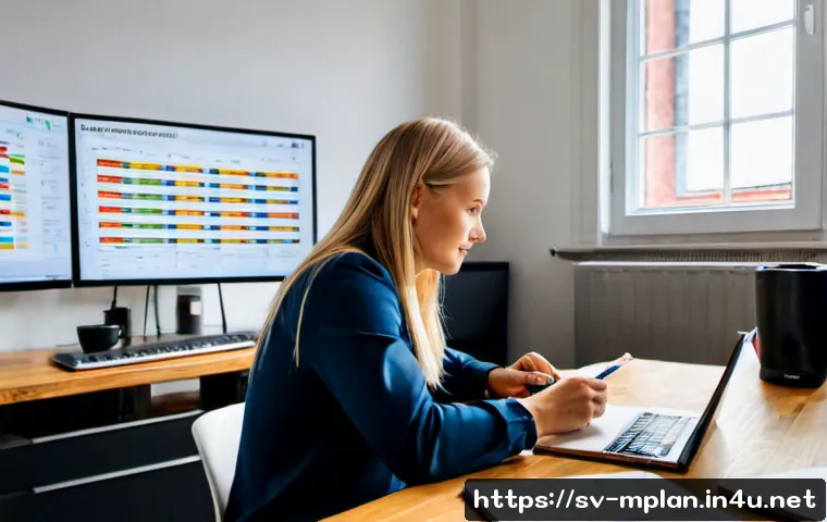 Home 17 미디어 플래너의 하루 일과 - Photorealistic morning scene of a Swedish media planner in a bright Stockholm-style office, seated a...